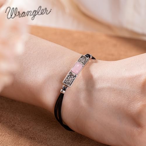 Montana West x Wrangler Faux Leather Wrap Bracelets for Women Western Country Bohemian Cowgirl Turquoise Dainty Jewelry - color: Silver-Pink