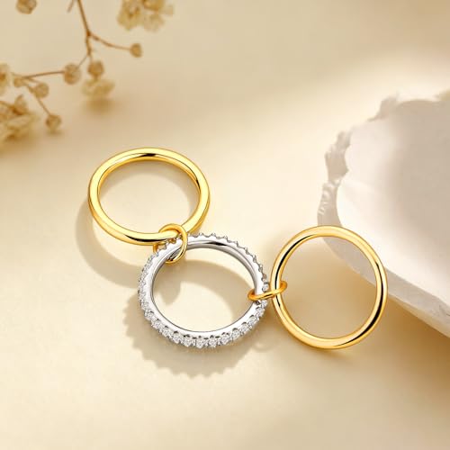 Gold Stackable Rings for Women 18k Gold Plated Rings Non Tarnish Gold Rings Cubic Zirconia Rings Silver Gold Multi Ring Interlocking Stackable Rings Mixed Metals Stack Rings Set Jewelry Gift for Women - color: 1 pcs silver+2 pcs gold, size: 9