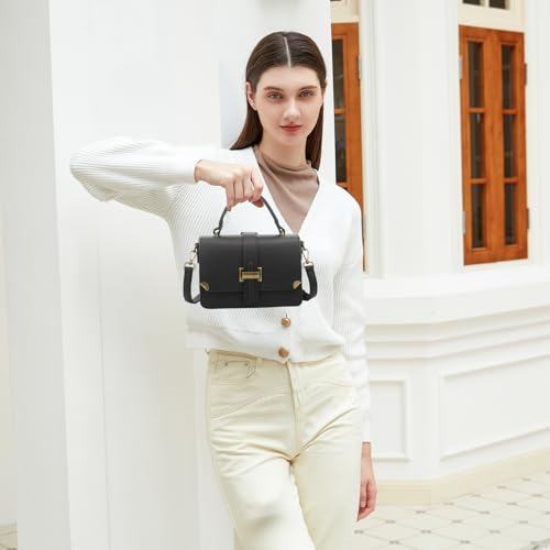 LL LOPPOP Women's Small Classy Crossbody Purse Top Handle Handbags Leather Satchel Bags for Women - color: B-black