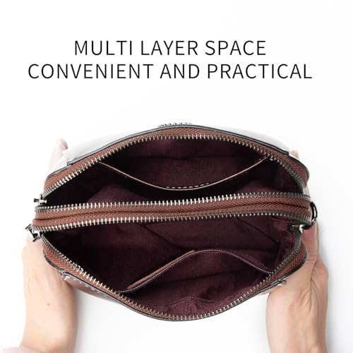Genuine Leather Small Crossbody Bags for Women | Lightweight Shoulder Purse, Designer Handbag with Adjustable Strap, Casual Travel Everyday Bag - color: H-dark Brown