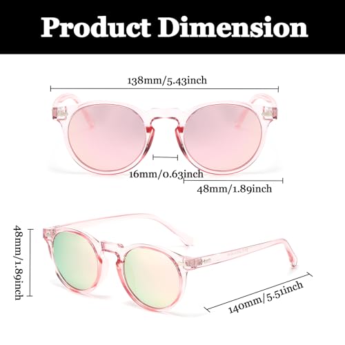 LJCZKA Round Polarized Sunglasses for Men Women Retro Small Face Sunglasses Polarized Vintage Sun Glasses UV400 Protection - color: Clear Pink Pink(mirrored)