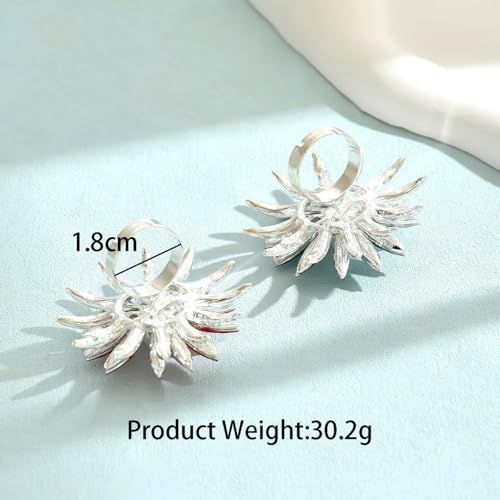 Vintage Rhine Sunflower Ring,Colorful Large Flower Rings Crystal Sunflower Finger Joint Opening Rings Wedding Party Ball Jewelry Accessories for Women - color: Red