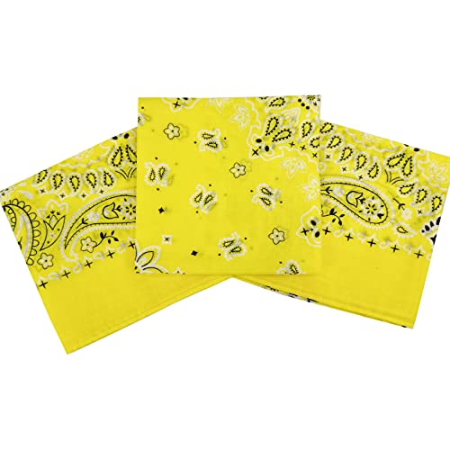 Bandanas for Women and Men，3 Pack Super Soft Thin 60s Preium Cotton 22 inch Handkerchiefs - color: 3 Pack-blazing Yellow