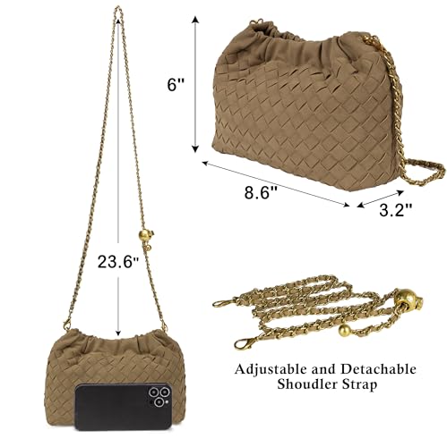 Joryin Woven Women's Crossbody Bag & Evening Purse, Trendy Dumpling Clutch & Hobo Cloud Shoulder Bag Trendy Dumpling Clutch - color: Woven Suede-lightbrown