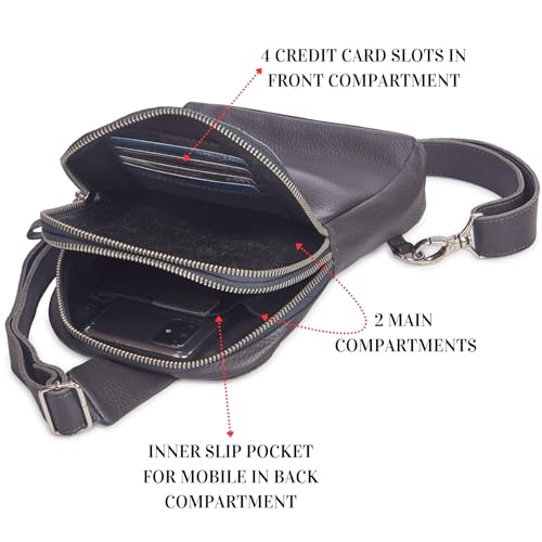 Leather Sling Bag for Women Genuine Crossbody Purse Small Trendy Cross Over Chest with Phone and Credit Card Slots (Dark Grey Nappa) - color: Dark Grey Nappa