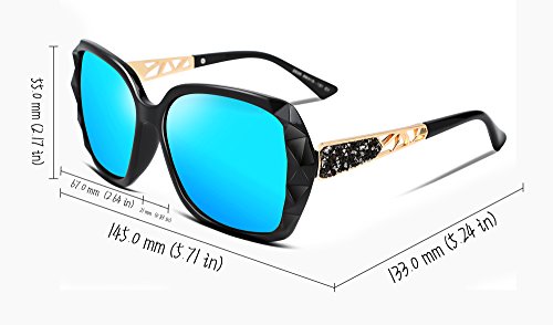 FEISEDY Polarized Women Square Sunglasses Sparkling Composite Shiny Frame B2289 - color: Ice Blue