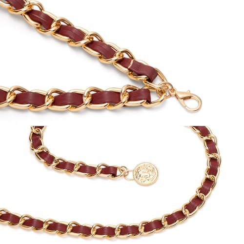 YooAi Chain Belts Leather Waist Belt for Women Layered Metal Chain Belt - size: XL/2XL: fits waist from 41"-46", style: Red