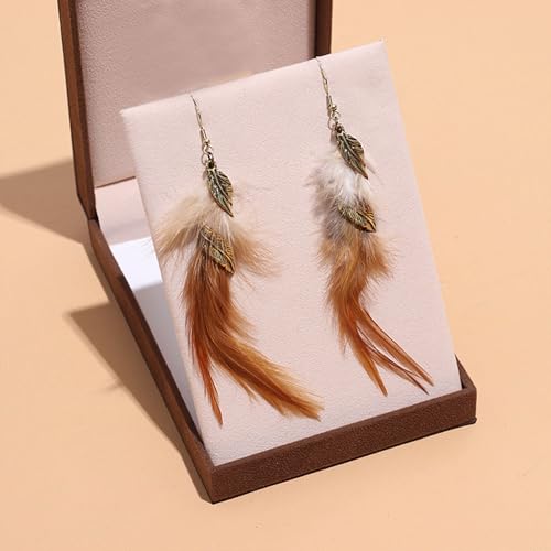 Feather Earrings for Women Bohemian Fringe Tassel Long Drop Dangle Earrings Lightweight Boho Statement earrings - color: brown