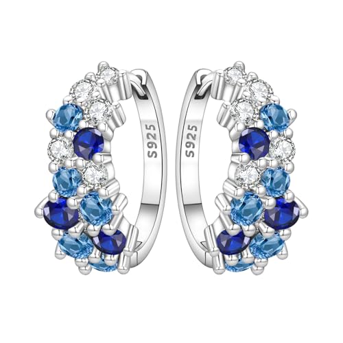 Earrings for Women 925 Sterling Silver Hoop Earring Colorful Cute Fashion Hoop Earrings Graduation Birthday Jewelry Gifts for Women - color: Blue Gradient Stone Earrings