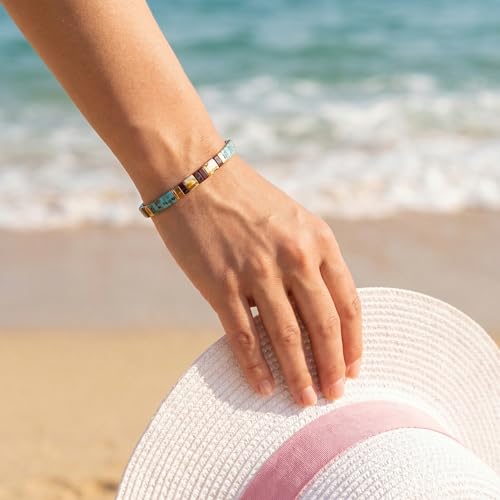 Sonateomber Tila Flat Beaded Stretch Bracelets for Women, Trendy Unique Colorful Square Beads Handmade Stack Bracelet Friendship Accessories Fashion Jewelry Gift - color: Black Bronze