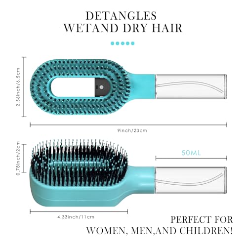 2-in-1 Manual Non-Electric Detangler Hair Brush with Built-In Mister Spray, Wet & Dry Detangling Brush for Curly, Wavy & Straight Hair, No-Tangle Anti-Frizz Brush，Reservoir 50ml.(Green) - color: Green