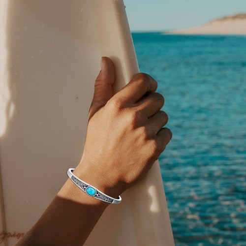 Genuine Turquoise Bracelet Cuff Bracelet for Women Mom 925 Sterling Silver Natural Turquoise Bangles Vintage Bracelet Boho Jewelry for Birthday Christmas Mother's Day Valentine's Day - style: Cloud