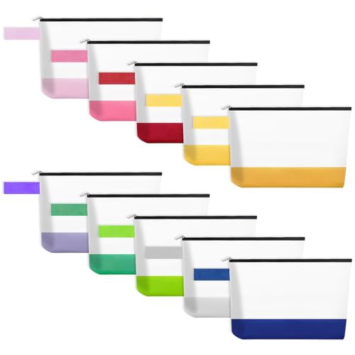 10 Pieces Cotton Canvas Makeup Bag with Bottom and Strap, Multi-Purpose Cosmetic Bag with Zipper Travel Toiletry Pouch, Blank DIY Craft Bag (Multicolor 03, XS) - color: Multicolor 03, size: XS