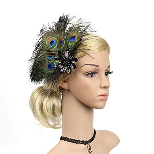 Fascinator Peacock Feather Hair Clips Flapper Headband Art Deco 20's Accessories for Women - color: 10green