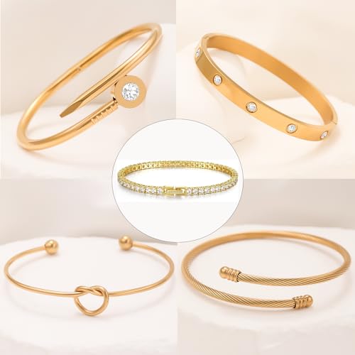 18 K Gold Plated Love Bangle Bracelet Stack Cuff Jewelry for Women Jewelry Set for Women Gift with Box - style: style2