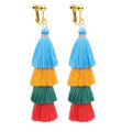 Clip on Earrings, Lightweight Colorful Layered Tassel Bohemian Statement Tiered Big Dangle Drop Earrings for Women, Non Pierced, Boho Jewelry - color: Blue