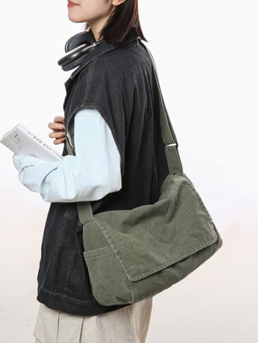 Messenger Bag for Women Men Satchel Bag Canvas Crossbody Shoulder Bag Casual Sling Bag - color: Green