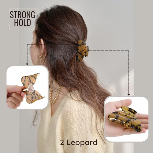 2PCS Tortoiseshell Leopard Hair Clips for Women Girls – Vintage Acetate Medium Claw Clips, Trendy French Style Hair Accessories for Thin Hair - color: Tortoiseshell