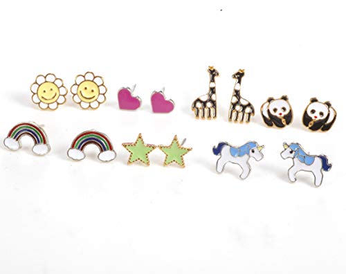 33 Pairs Stainless Steel Cartoon Earrings for Girls - Hypoallergenic Colorful Stud Earing Set, Mix & Match Cute Earring for Teens, Kids, Doll Dressup Accessories - style: Style B