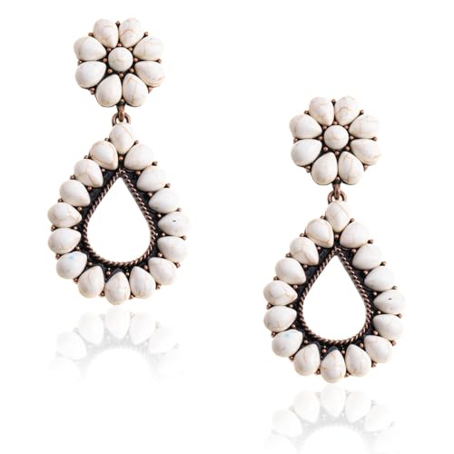 Rustic Couture's Western Earrings for Women Cowgirl Country Concho Dangling Western Statement Jewelry - color: K-White