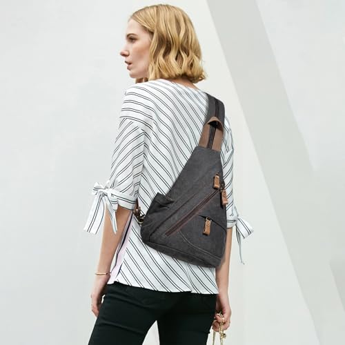 KL928 Canvas Sling Bag Small Crossbody Purse Casual Backpack for Men Women(Small Version, Black) - color: Medium-black