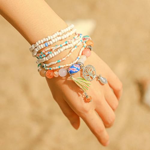 Beaded Anklets Bracelets Boho Handmade Turtle Starfish Whelk Shell Tree of Life String Ankle Bracelet Summer Beach Waterproof Barefoot Sandals Foot Jewelry for Women - color: Colorful