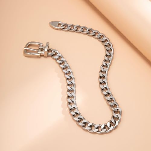 Chunky Chain Necklaces Women Statement Collar Necklace Gold Flat Snake Chain Choker Ribbed Design for Party, Dress Jewelry Gifts - color: B5:Silver Necklace