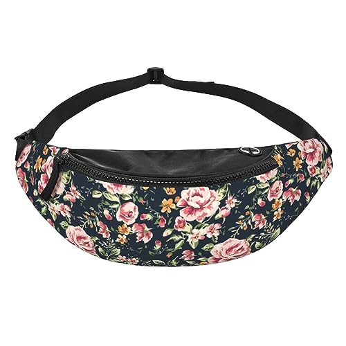 Beautiful Flowers Floral Pink Green Leaves Retro Fashion Casual Fanny Pack Waist Bag Men Women Adjustable Belt Waist Bag For Travel Hiking Cycling Running Festival Carnival - color: Black19