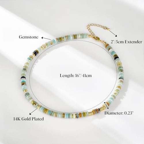 KissYan Boho Beaded Choker Necklace for Women, Gemstone Choker Natural Stone Freshwater Pearl Surfer Necklaces 14K Gold Plated Summer Beach Handmade Jewelry - color: B-Green Aventurine