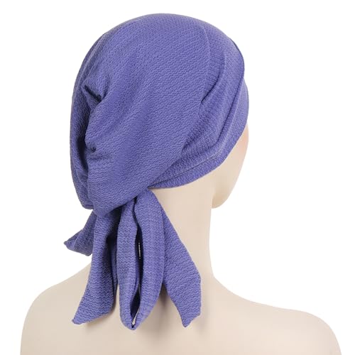 YYAOJHAO Pre Tied Bandanas Headscarf for Women - Solid Wave Chemotherapy Caps Headwrap Chemo Turban Headwear Hats - color: Light Purple