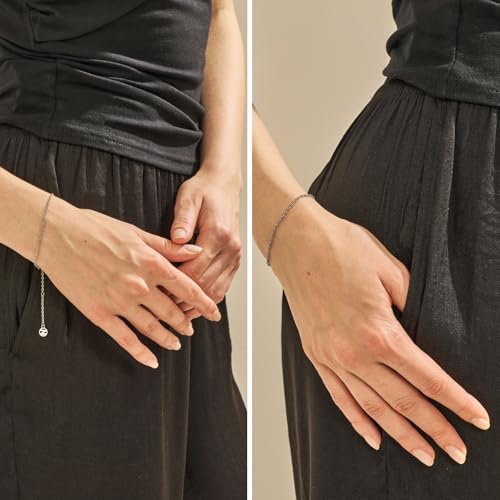 NOKMIT Solid 925 Sterling Silver Bracelets for Women, Dainty Interlocking Circles Cubic Zirconia Adjustable Chain Bracelet, Trendy Stackable Link Bracelets, Simple Cute Jewelry Gifts - color: Silver Cable Chain