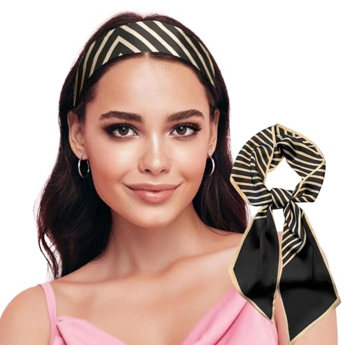 Sumolux Head Hair Scarf for Women Neck Purse Bag Handbags Scarf Like Silk - color: Black Stripe