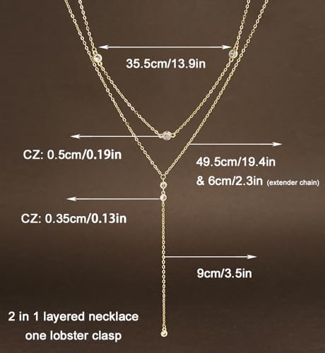 iF YOU Lariat Gold Long Necklaces for Women Trendy, Dainty 14K Gold Plated Drop Chain Necklace, Layered Rosary Beaded Y Necklaces Summer Beach Jewelry Gifts - color: Y layered CZ necklace-GLD