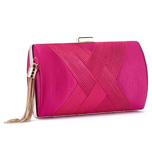 Women Clutch Bag Evening bag Fringed Evening Handbag,Lady Party Wedding Clutch Purse Chain Shoulder Cross Body Bag - color: Rose Red