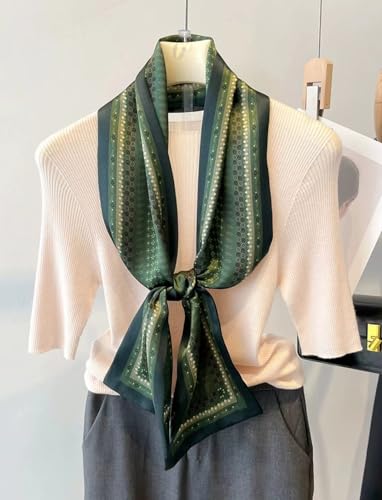 ANDANTINO 100% Silk Scarf for Women 59”*6.3” Long Shawls for Headscarf and Neck- Oblong Hair Wraps with Gift Packed - color: Dark Green