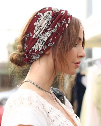 DRESHOW 8 Pack Headbands for Women Yoga Knotted Headbands Elastic Criss Cross Hair Accessories Sports Head Wrap Non Slip - color: 08 Pcs: Printed Turbans Ea