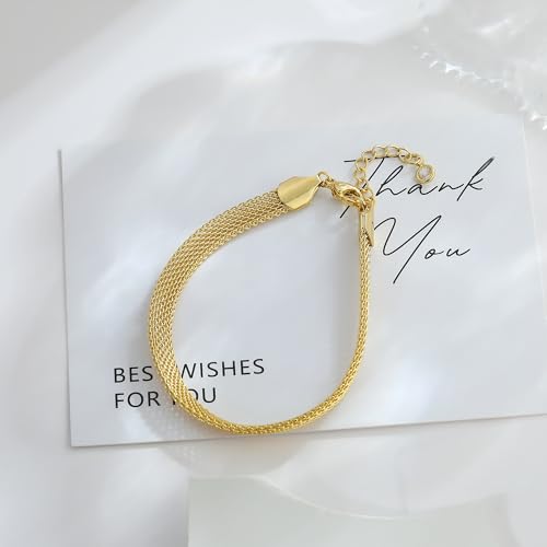 Tennis Mesh Bracelet 14K Gold/Sterling Silver Plated Copper Dainty Adjustable Heart Clover Butterfly Charm Hand Bracelets for Women Brides Stackable Fashion Jewelry Wedding Prom Gift - style: C-GD