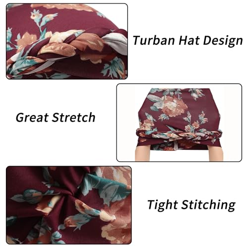 ZLYC Chemo Headwear for Women Pre Tied Turban Headwear Lightweight Beanie Hat - color: Braid Floral Burgundy