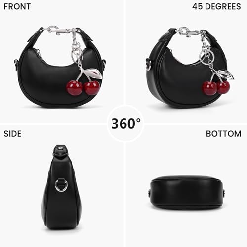 JQWSVE Small Top Handle Bags for Women Mini Purses Cute Ladies Handbags Crescent Mini Crossbody Bags with Cherry - color: A02-small-black