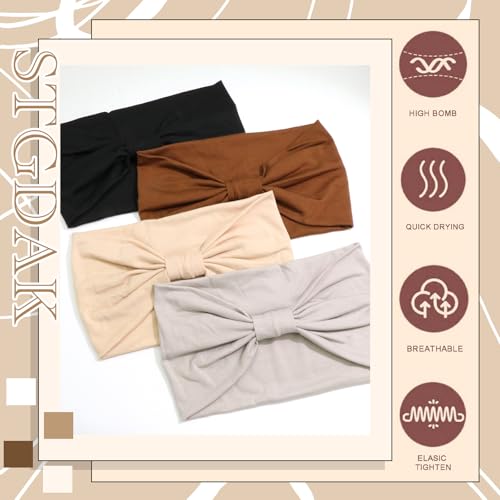 Wide Headbands For Women Black Head Bands Soft Turban Knotted Head Wraps Non Slip Scarf Bandana Stretchy Solid Hair Band Large Sweatbands Workout Hair Accessories For Women Girls 4 Pcs - color: Style 84