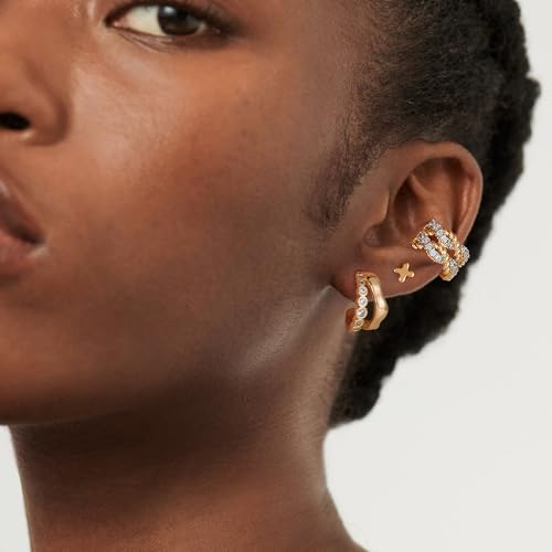 MTMY Gold Ear Cuff Earring for Women 14K Gold Plated Cubic Zirconia Non-Pierced Clip on Cartilage Chunky Ear Cuffs Hypoallergenic Jewelry - style: 2rope / pair