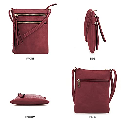 DELUXITY Crossbody Purse Bag Shoulder Bag Multi Pocket Zipper Purse - color: Wine