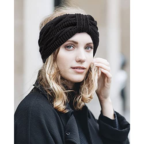 DRESHOW Crochet Ear Warmer Headband Soft Knit Chunky Turban Stretch Thick Headbands Warmer Fuzzy Head Wrap for Women - color: 1 Pc Double Twist: Black