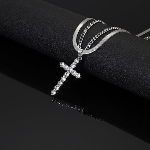Gold Necklaces for Women Gifts - 14K Gold Plated Necklace for Women Necklaces for Her Tiny Fashion Jewelry for Teens，for Women Friends Jewelry Gifts，Necklace Gold Jewelry Birthday Gifts - style: Double layered diamond studded cross necklace