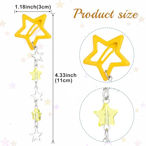 Pndeyo 2pcs Star Tassels Hair Clips for Women, Non-Slip 2000s Y2K Hair Snap Barrettes, Cute Star Beaded Pendant Hair Pin Accessories for Braid Long Short Thin Thick Hair- Yellow - color: Yellow