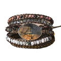 Women Wrap Bracelet Boho Natural Jasper Crystal Stone Beads Strand Bracelets - color: Labradorite