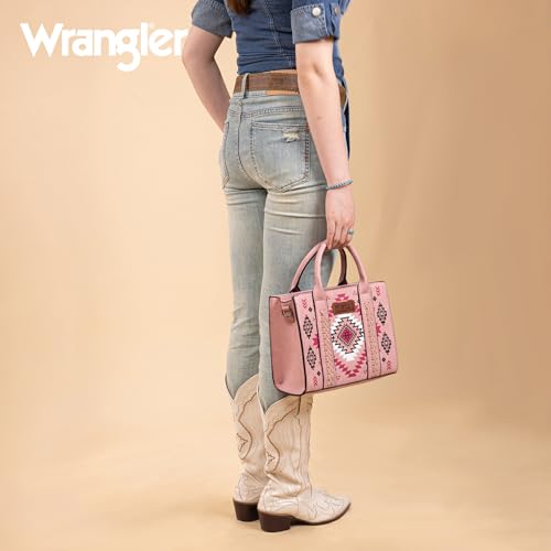 Wrangler Tote Bag for Women Western Purse and Aztec Satchel Handbag - color: Aztec Pink