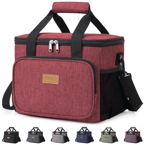 Lifewit Large Lunch Bag, Insulated Lunch Box, Soft Cooler Cooling Tote for Adult Men Women, Burgundy 24-Can (15L) - color: Burgundy, size: Large(15L)