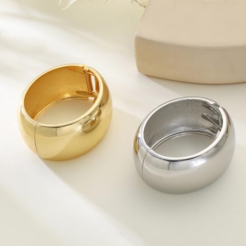 Bangle Bracelets for Women | 14K Gold Plated Trendy Wide Bracelets | Hinged Arm Cuff Bangles Chunky Bracelet for Women - color: Style F-Silver Plated Bangles