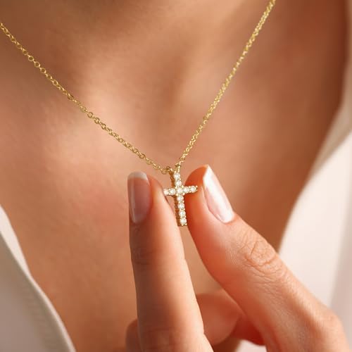 Turandoss Gold Cross Necklace for Women Girls Jewelry Gifts, Dainty 14K Gold Plated Cross Necklace Infinity CZ Holy Mary Medal Necklaces for Women Baptism Religious Faith Jewelry First Communion Gifts - color: cubic zirconia cross necklace